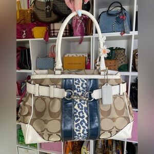 ‼️SPRING SALE Coach Y2K Hampton Signature Jacquard Satchel Navy & Animal Print